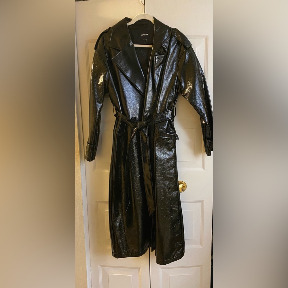 Express Shiny Black Women's Trench Coat
